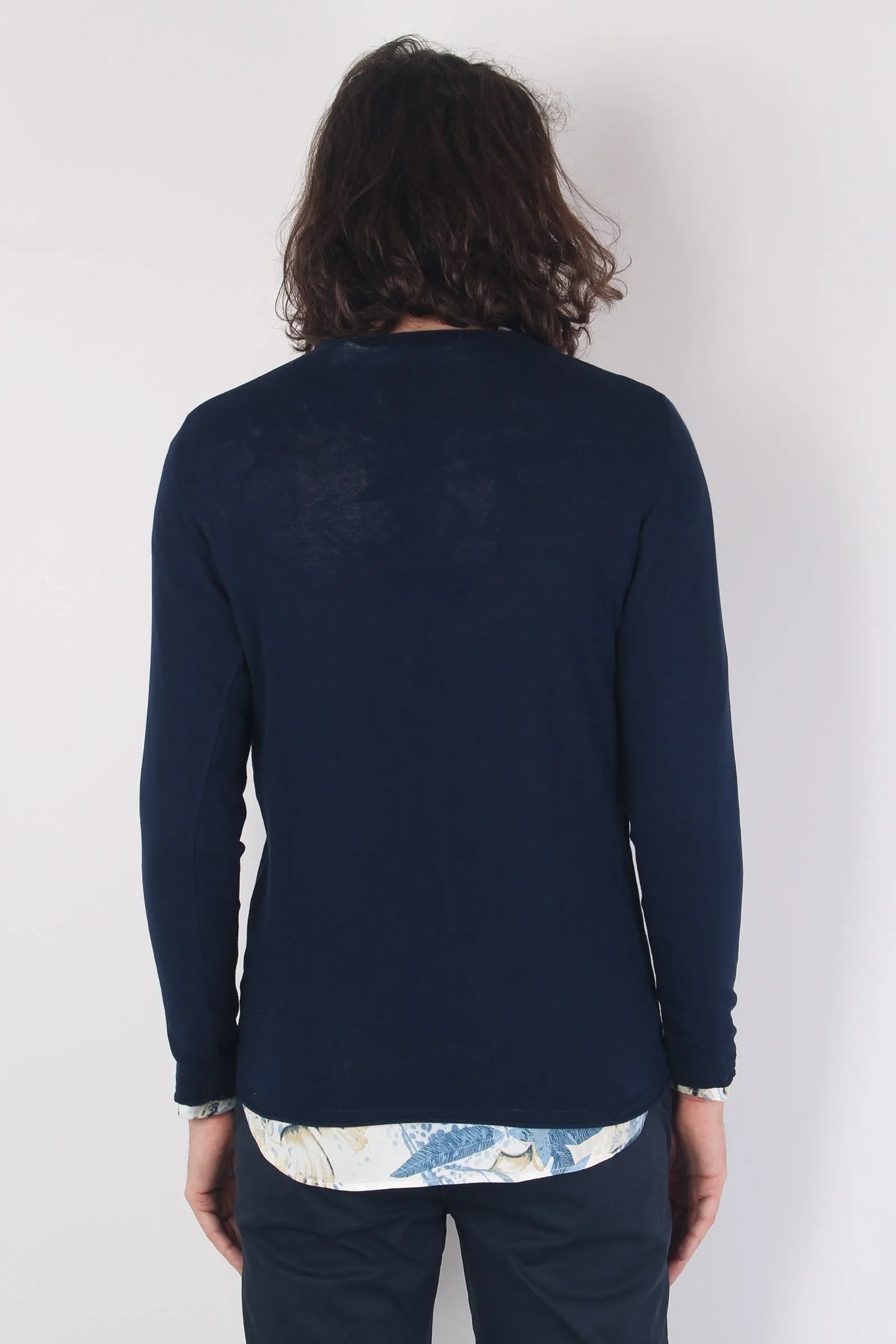 Maglia Girocollo Crepe Blu Navy