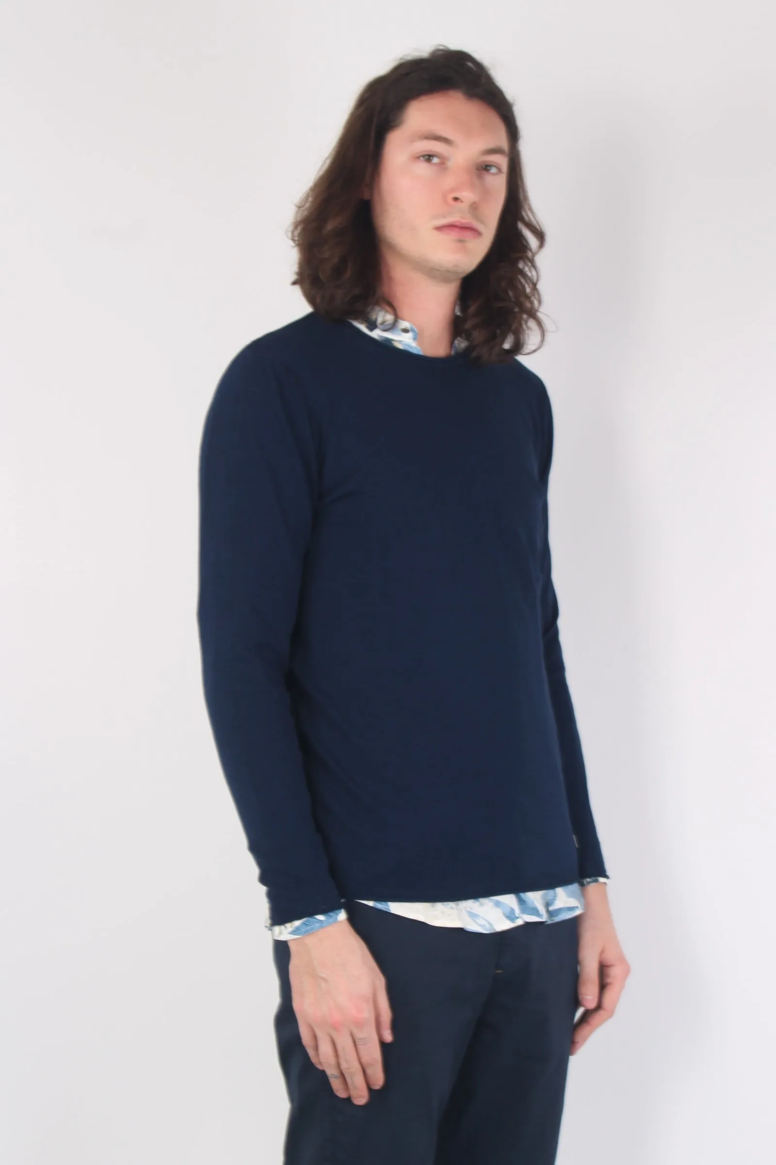 Maglia Girocollo Crepe Blu Navy