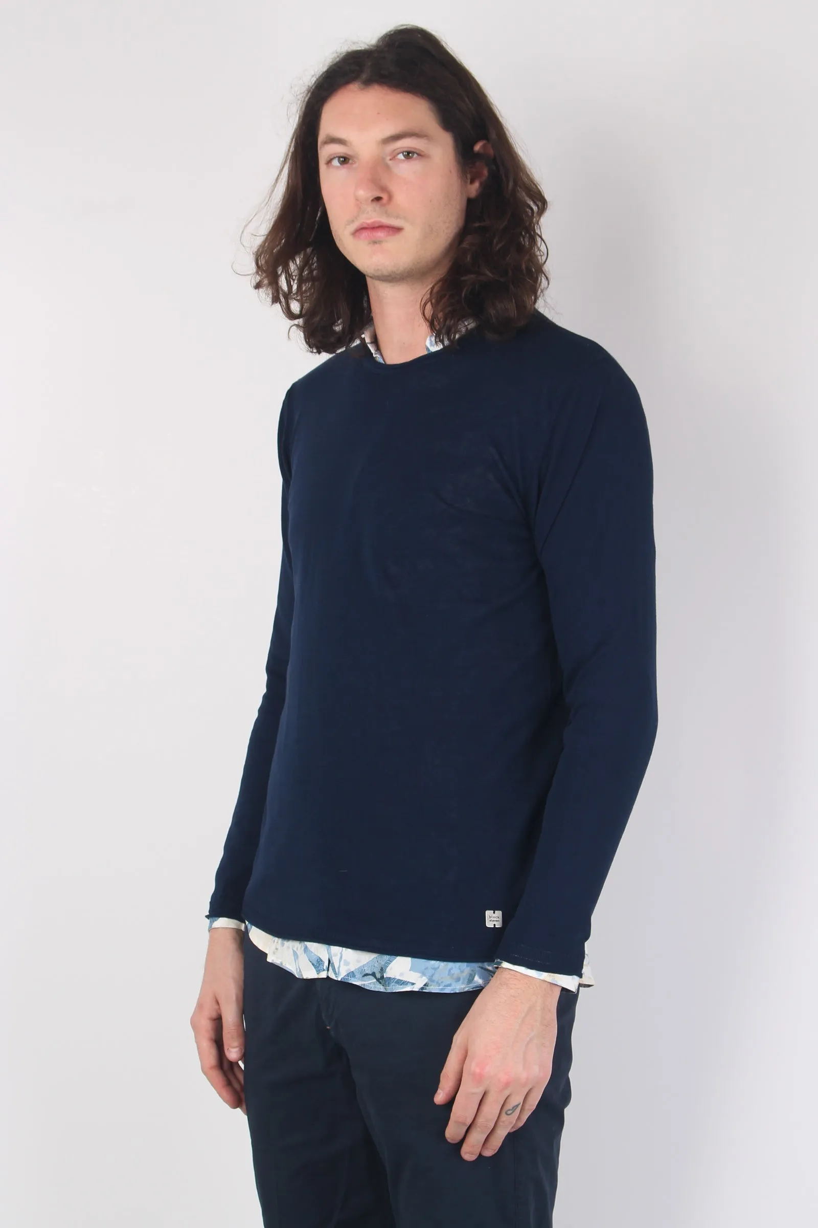 Maglia Girocollo Crepe Blu Navy