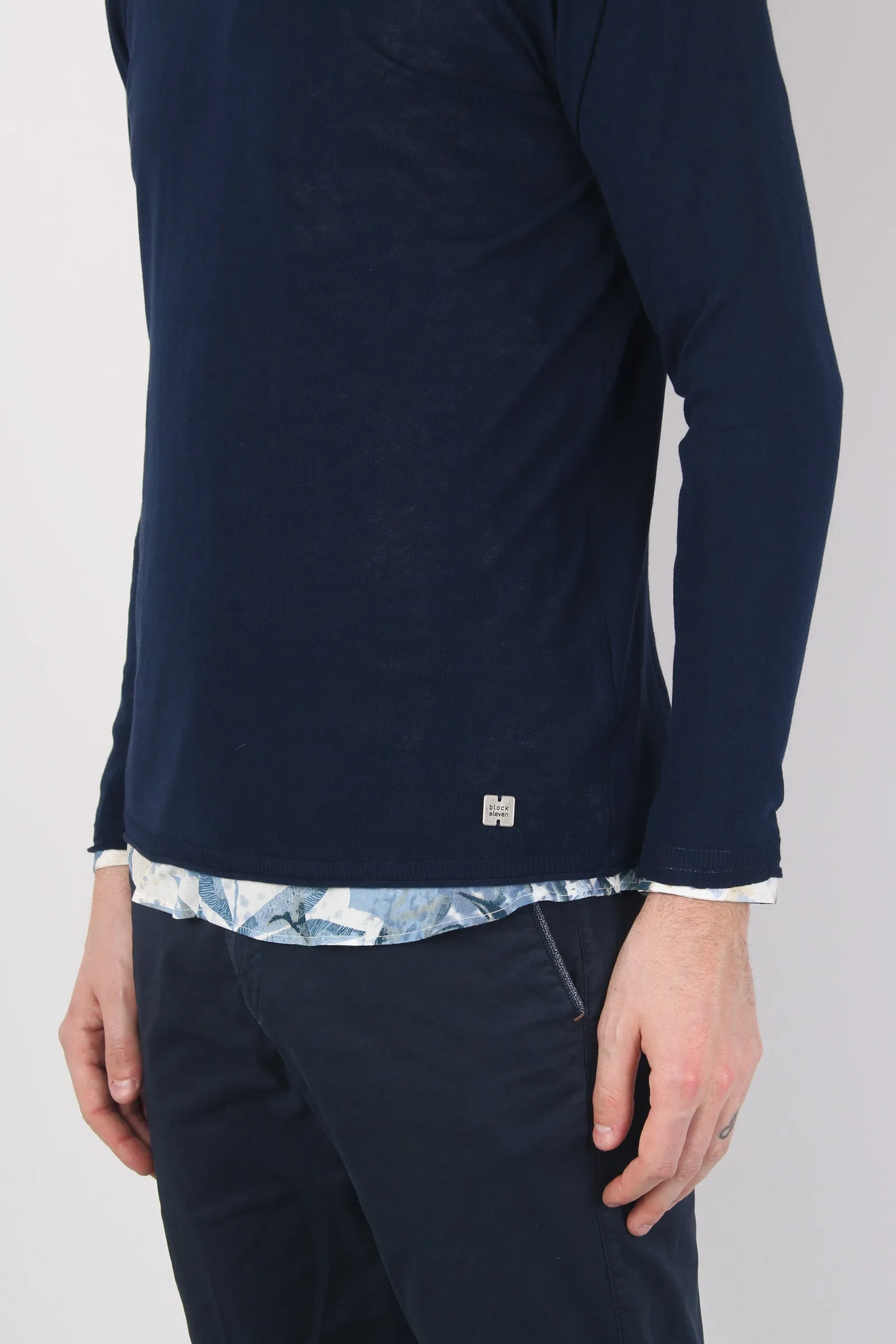 Maglia Girocollo Crepe Blu Navy