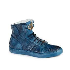 Mauri Men's Caribbean Blue Croco Hand-Painted High-Top Sneakers 6129 (MA4516)