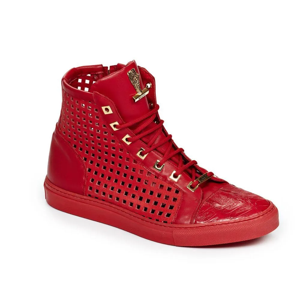 Mauri Men's Red Nappa Perf/Croco Print High-Top Sneakers 8513 (MA4518)