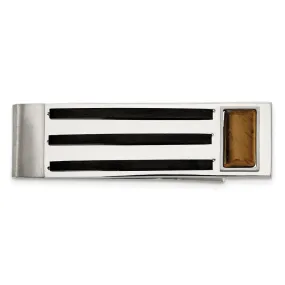 Men's Stainless Steel, Black Plated & Tiger's Eye Fold Over Money Clip