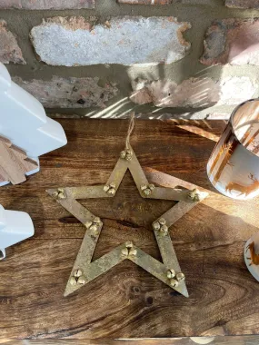 Metal Rust Effect Star With Bells