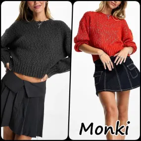 MONKI  |Crew Neck Wool Long Sleeves Plain V-neck & Crew neck