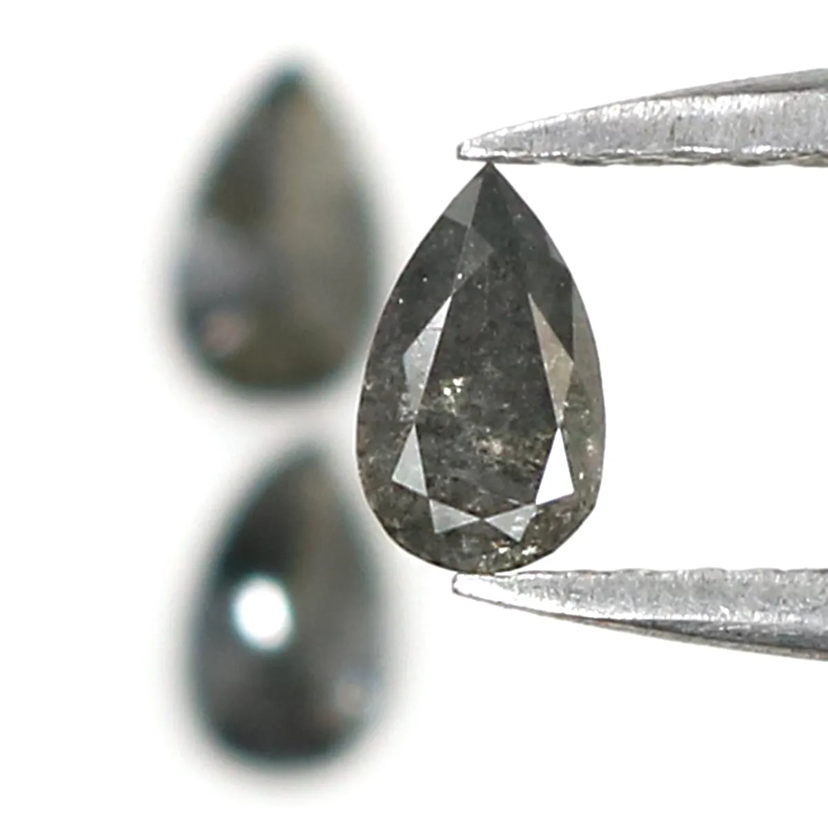 Natural Loose Pear Salt And Pepper Diamond Black Grey Color 0.65 CT 4.90 MM Pear Shape Rose Cut Diamond L1968