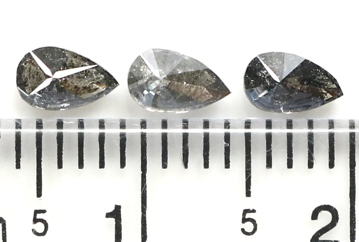 Natural Loose Pear Salt And Pepper Diamond Black Grey Color 0.65 CT 4.90 MM Pear Shape Rose Cut Diamond L1968