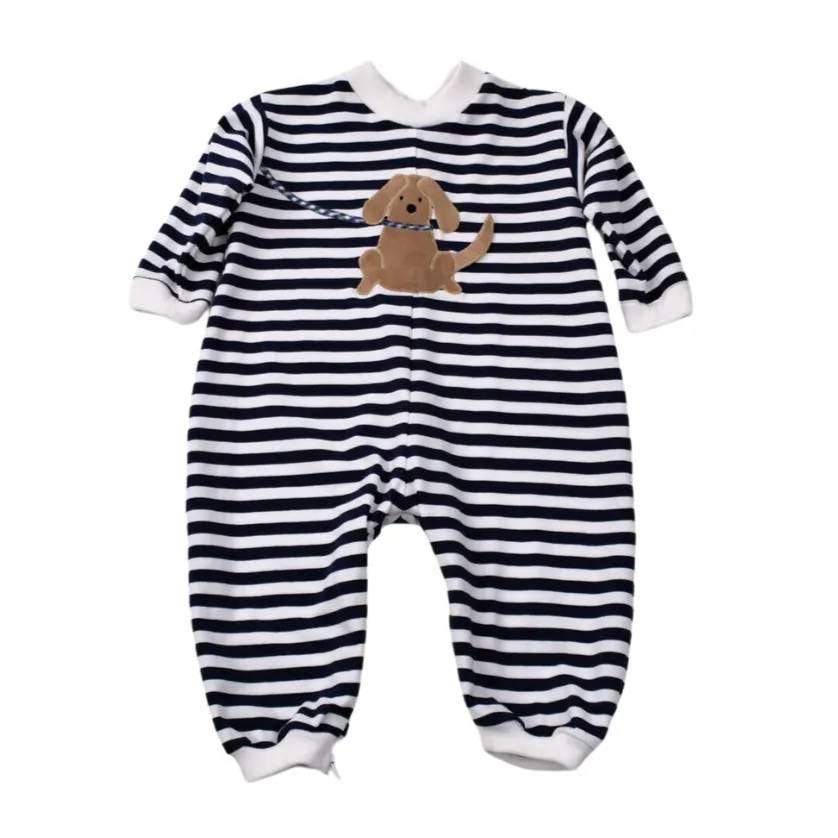 Navy Stripe Dog Romper