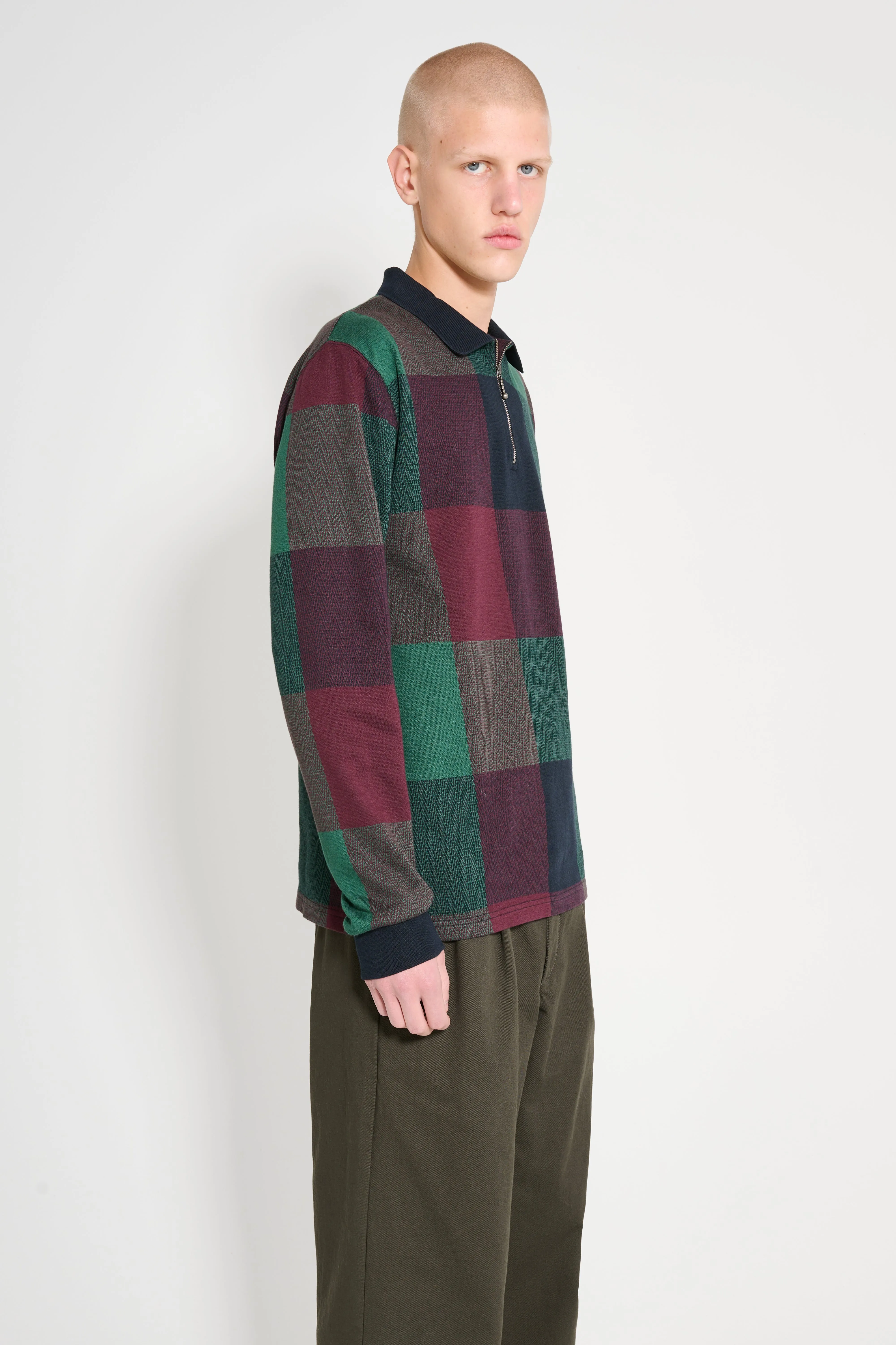 Noah Buffalo Plaid Long Sleeve Polo Navy / Burgundy / Green