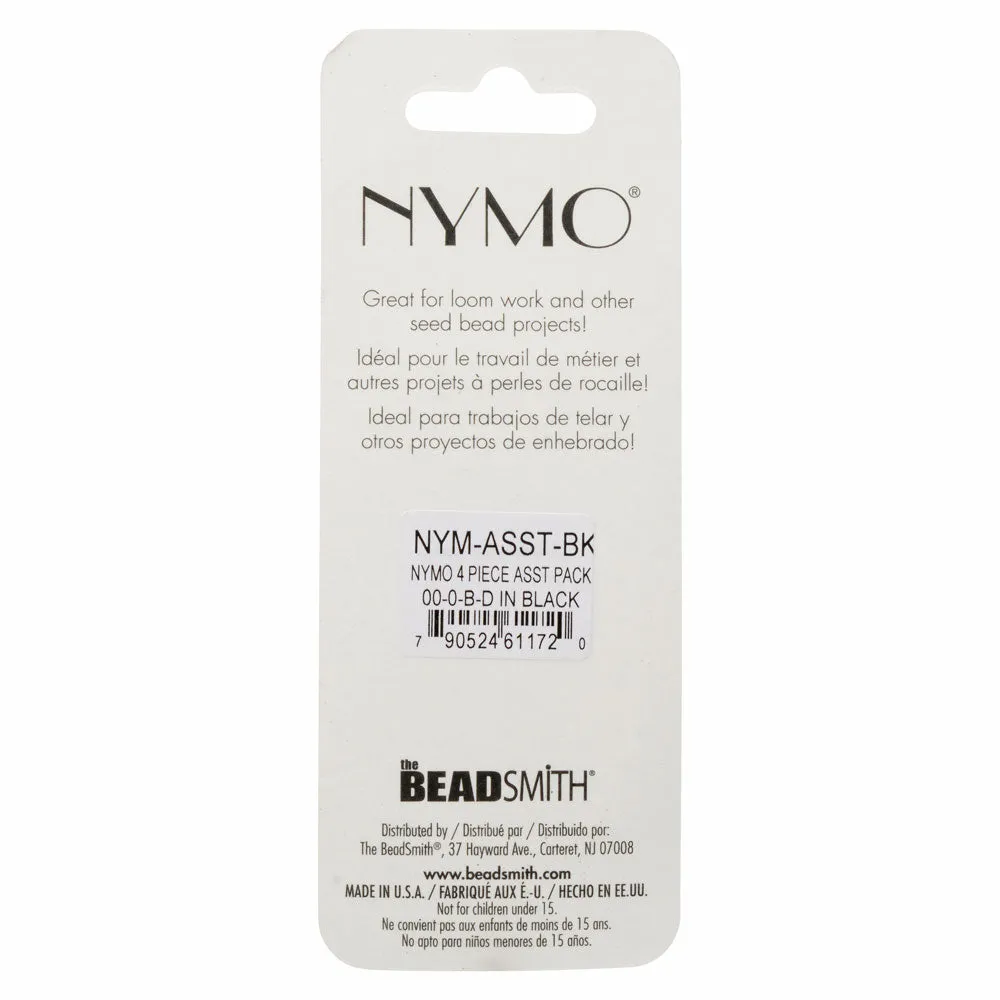 NYMO Nylon Beading Thread Variety Pack, Size 00 / 0 / B / D for Delica Beads, 4 64 Yard (58.5 Meter) Spools, Black