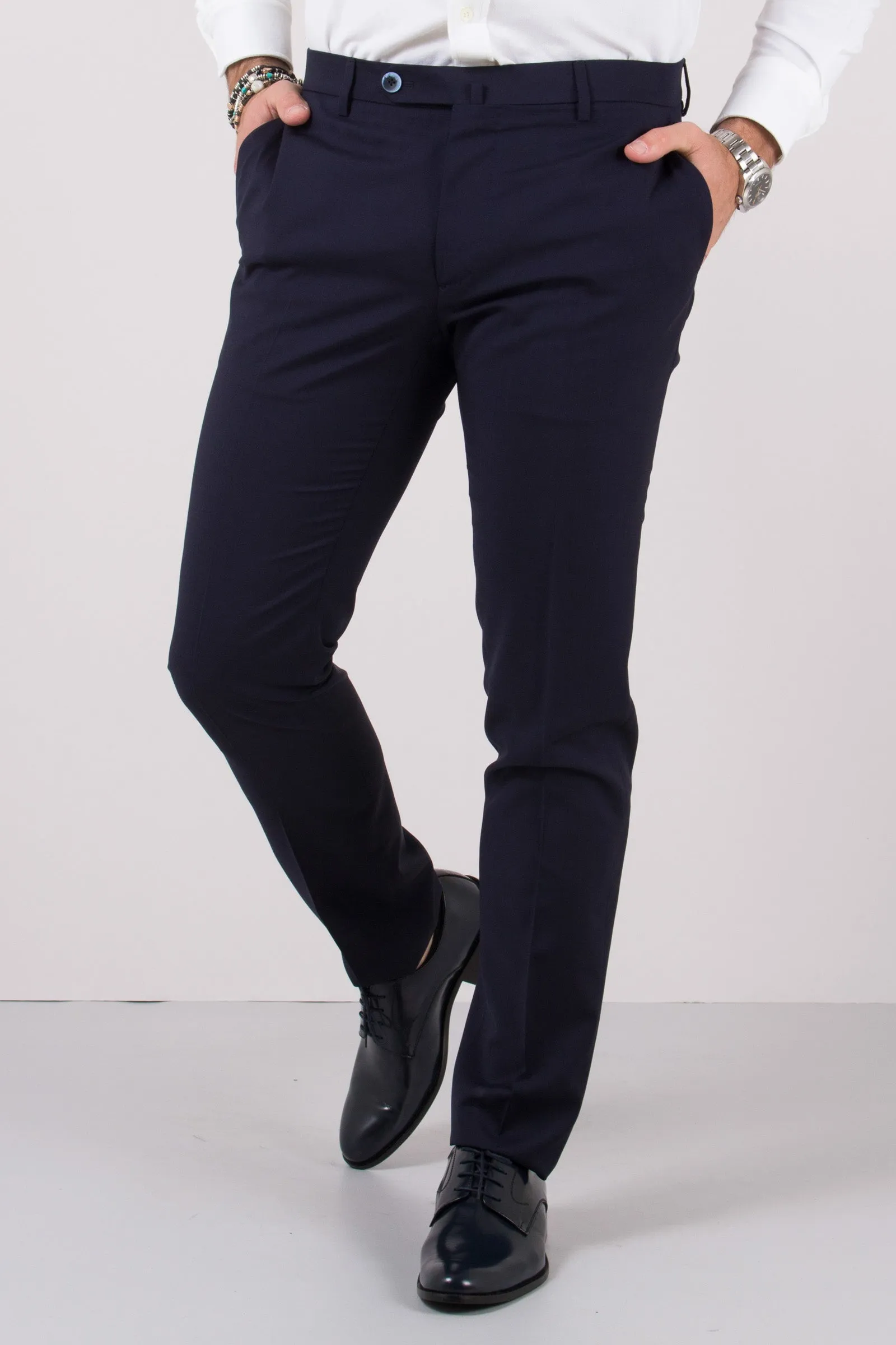 Pantalone Tela Lana Natural Navy Blue