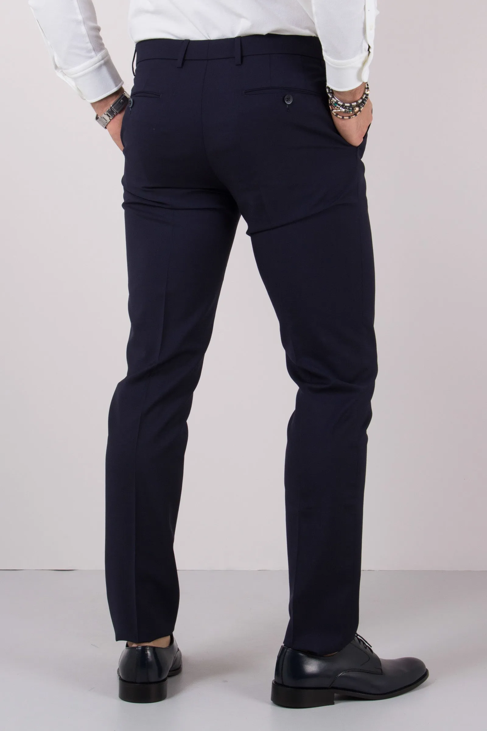 Pantalone Tela Lana Natural Navy Blue