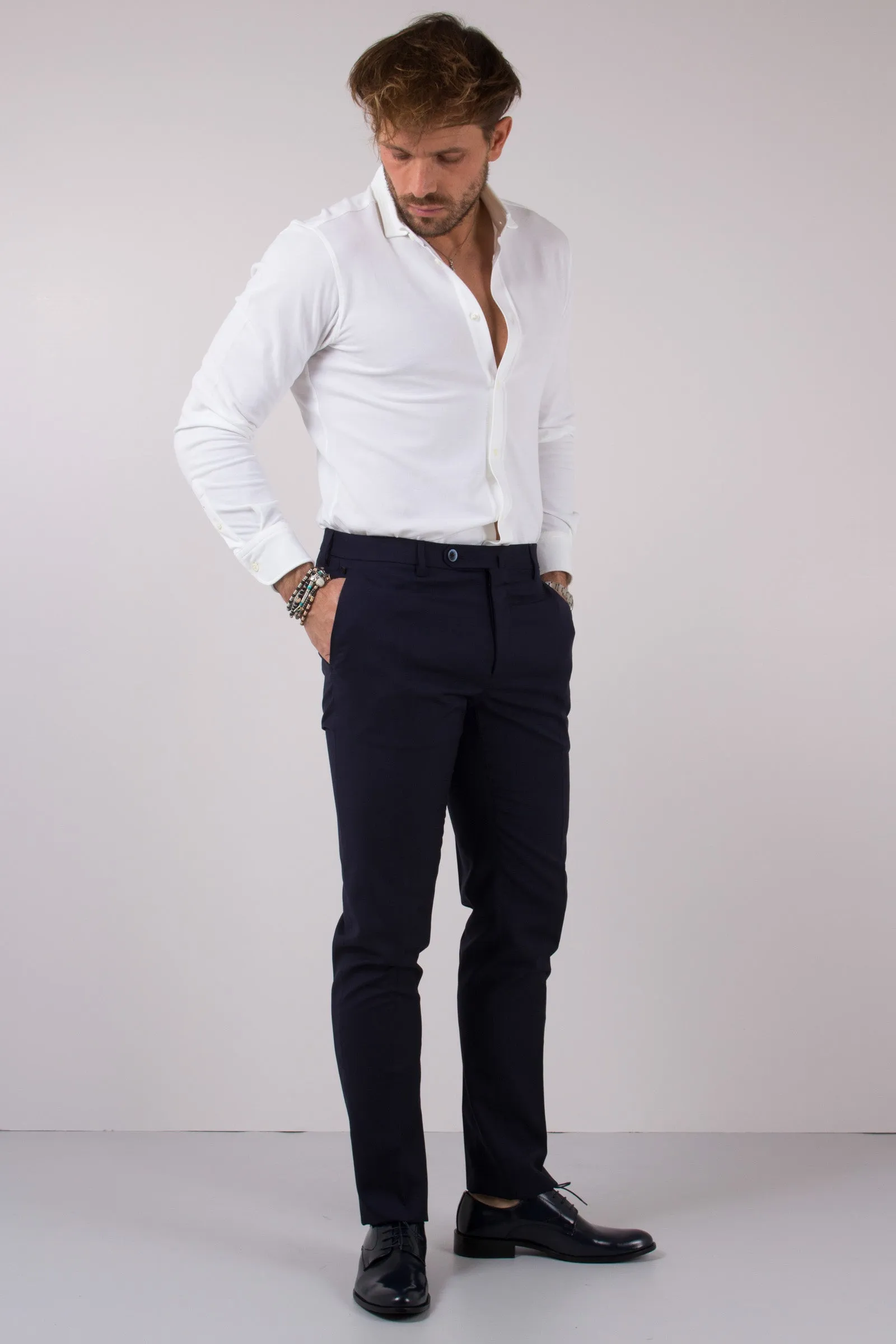 Pantalone Tela Lana Natural Navy Blue