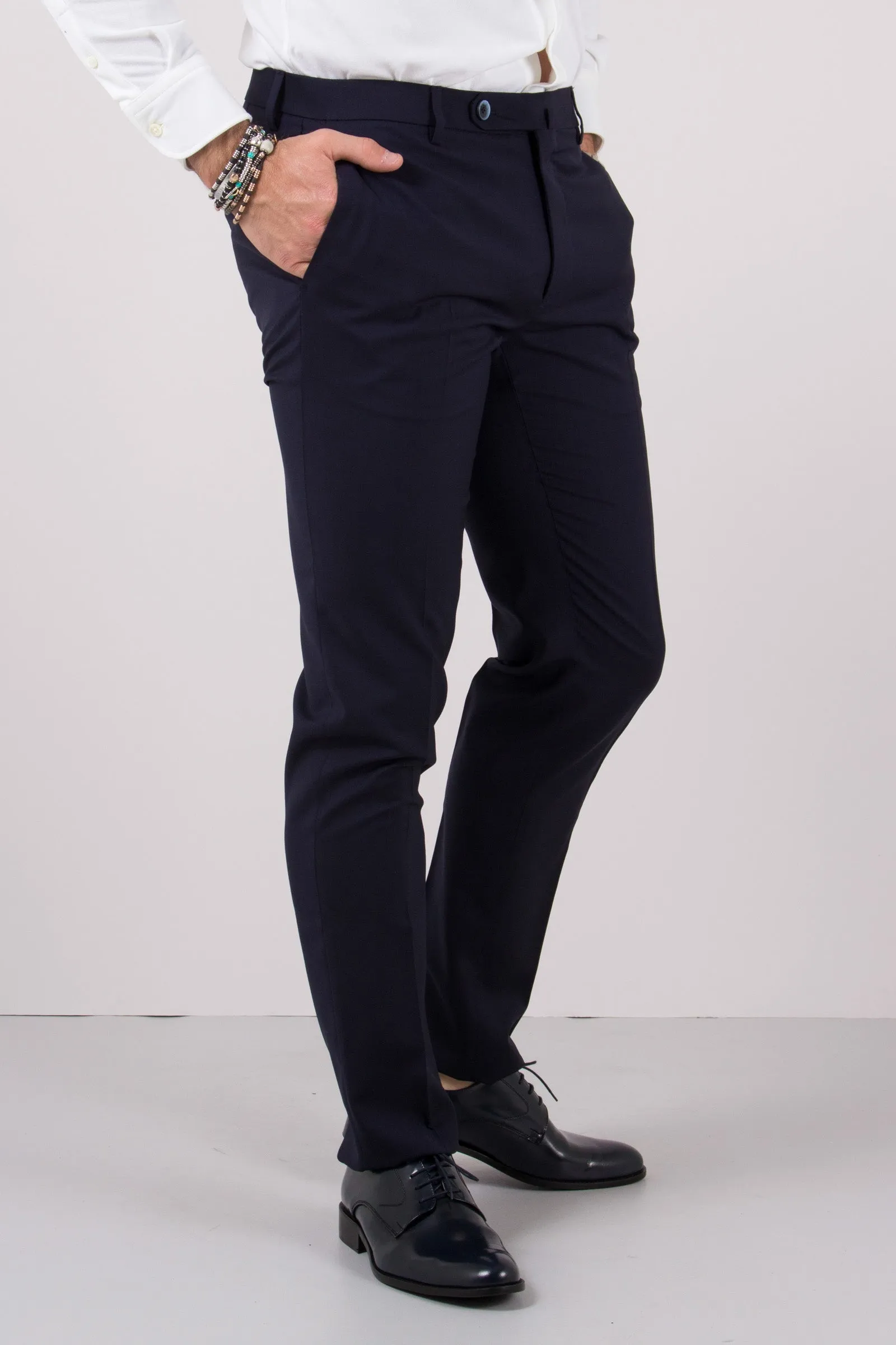 Pantalone Tela Lana Natural Navy Blue