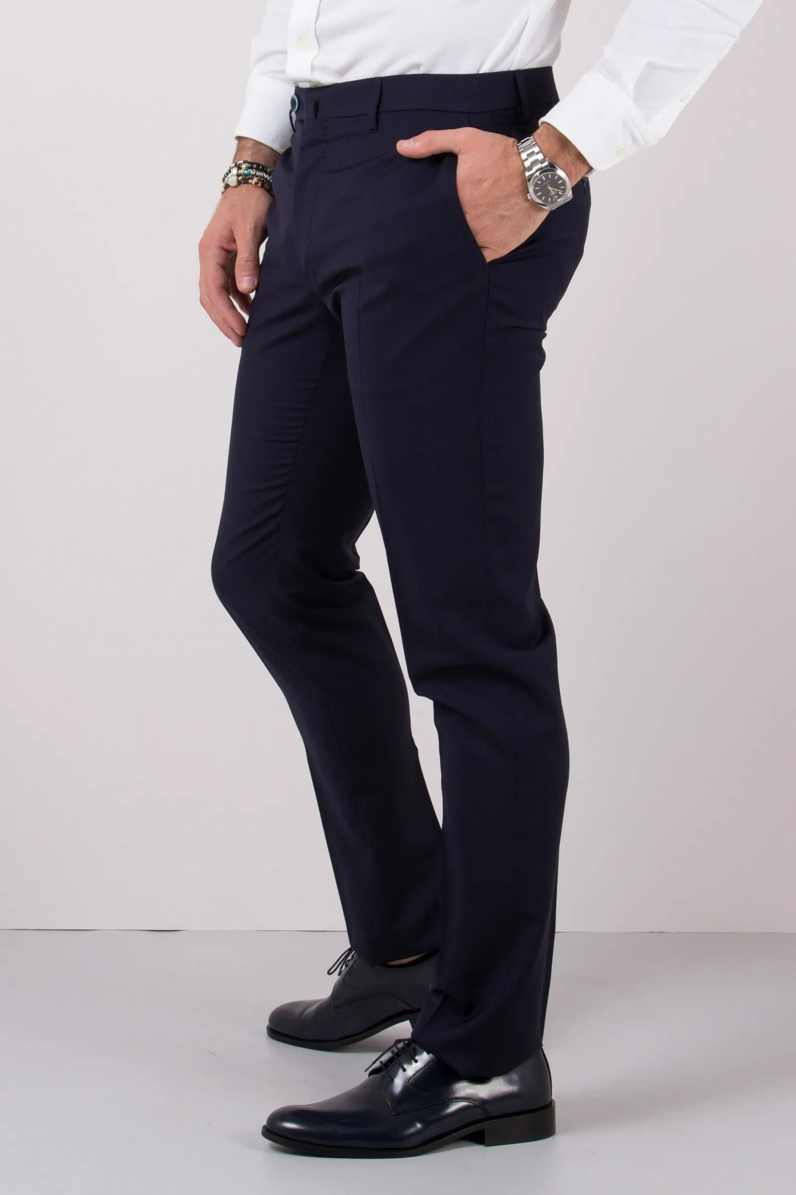 Pantalone Tela Lana Natural Navy Blue