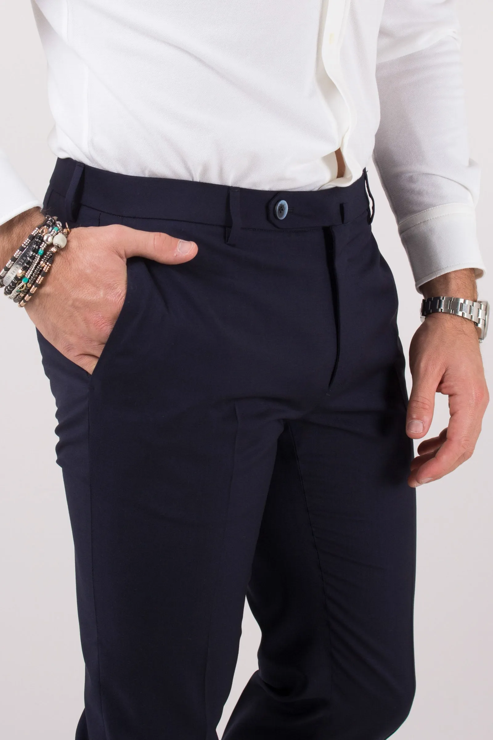 Pantalone Tela Lana Natural Navy Blue