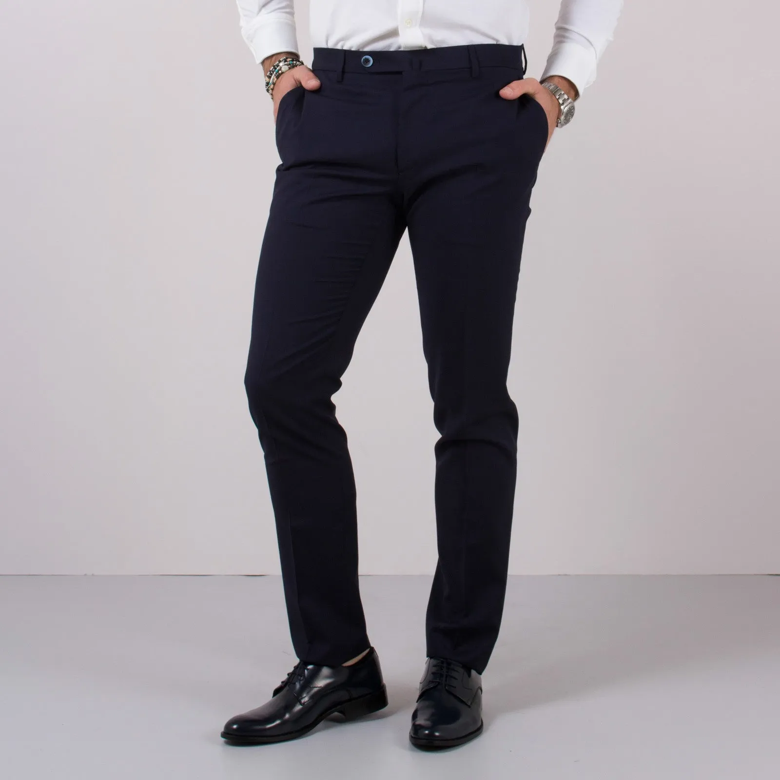 Pantalone Tela Lana Natural Navy Blue