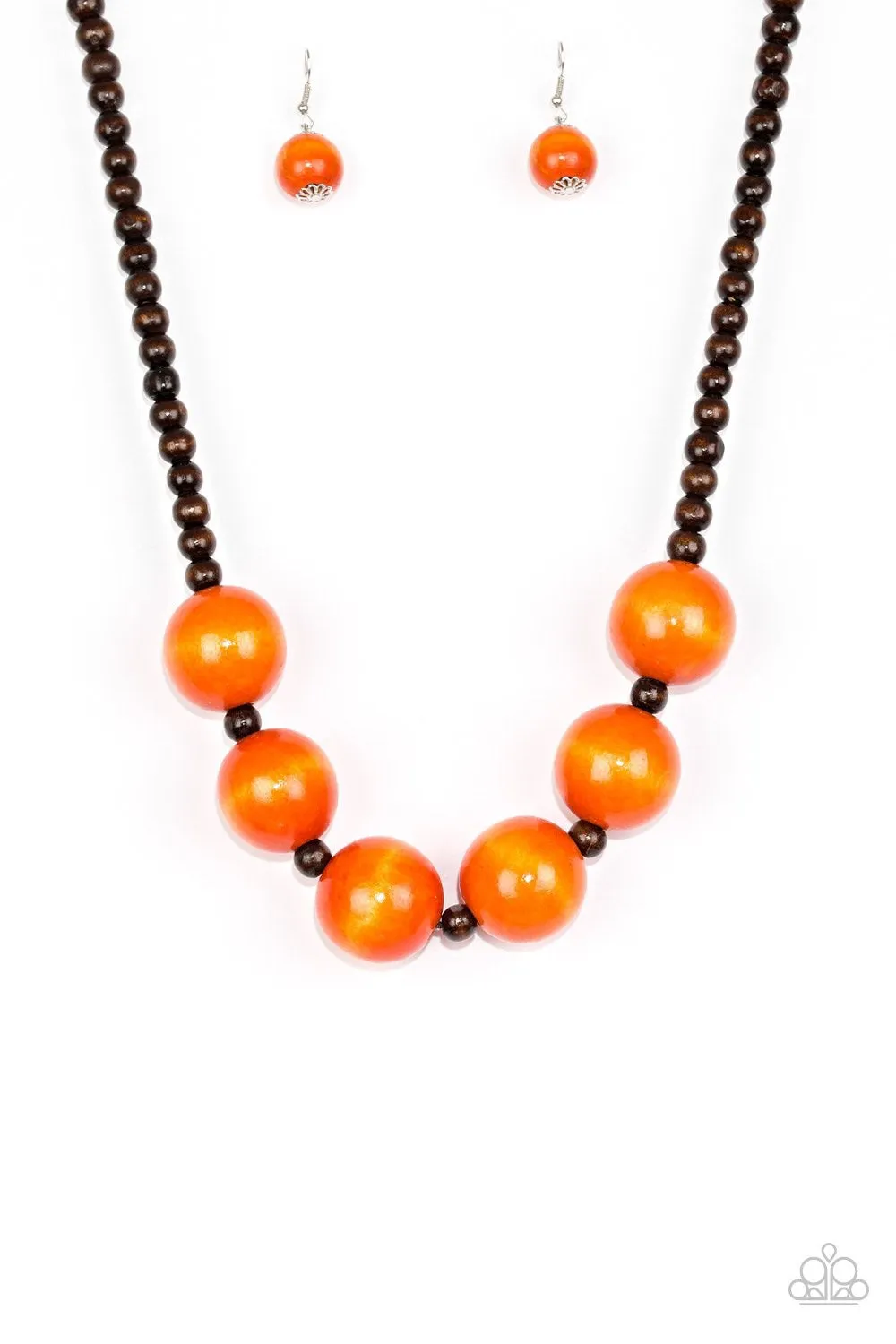 Paparazzi Oh My Miami - Orange Brown Wooden Necklace