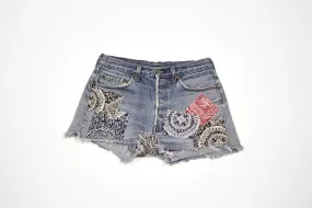 Patchwork Bandana Cut Offs - Women’s Vintage Denim Jean Shorts