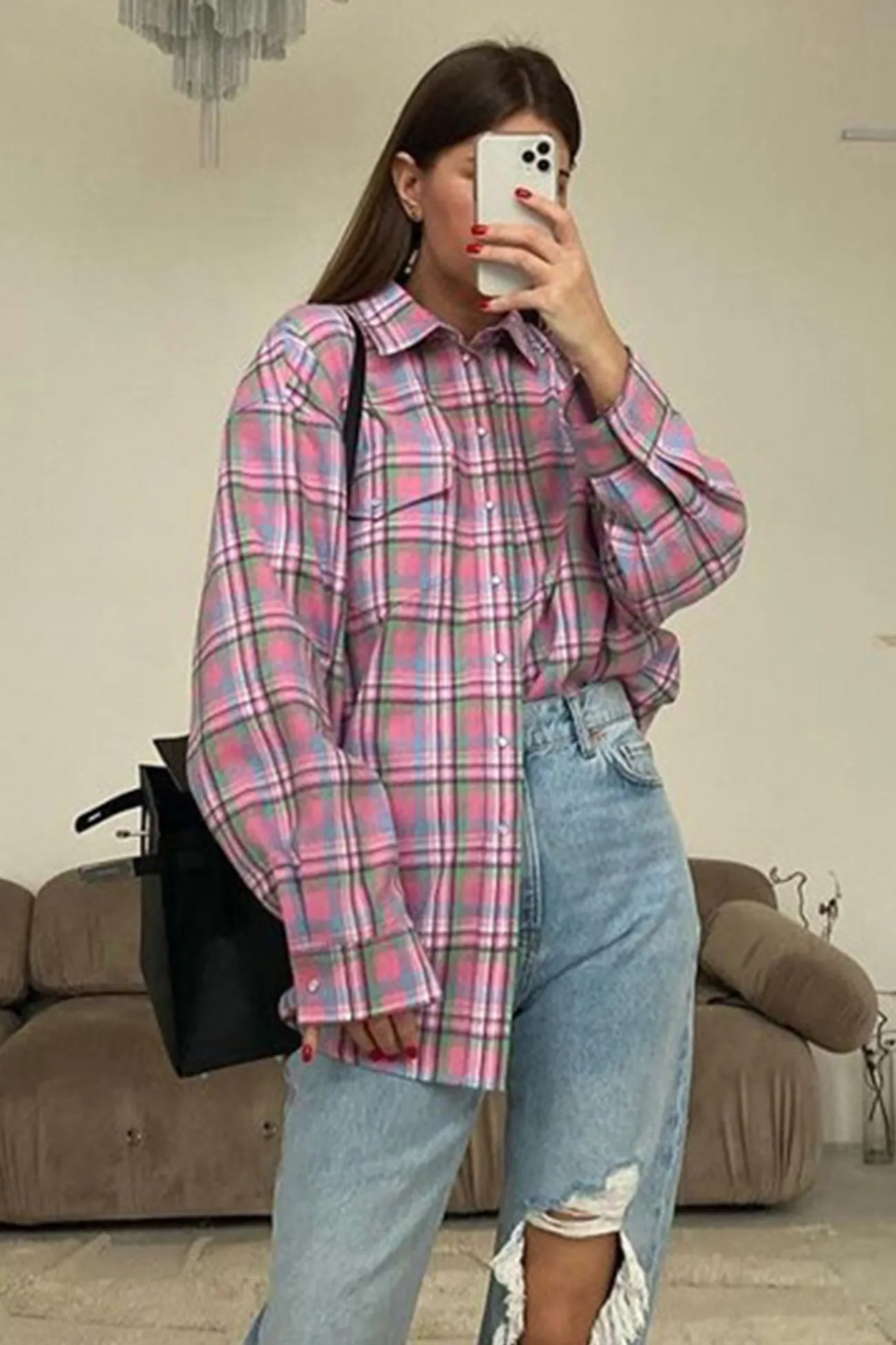 Pink Cotton Plaid Blouse