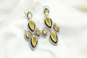 Premium Yellow & Clear CZ Earrings - Black Enamel