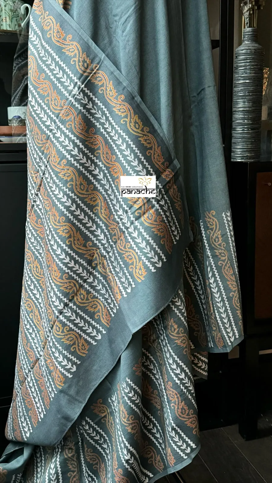 Printed Muga Silk - Grey