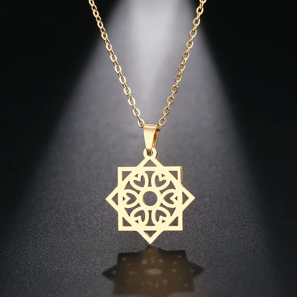 Solid Gold Octagon Filigree Floral Pendant with High Polished Finishing SP13