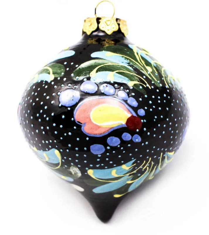 Swash Design on Black Tear Drop Ceramic Ornament