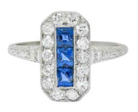 Tiffany & Co. Art Deco Sapphire Diamond 18 Karat White Gold Dinner Ring