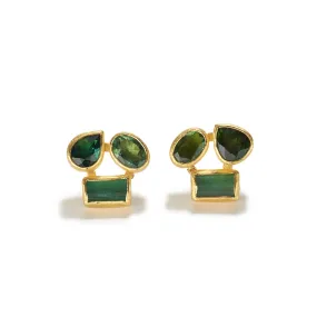 Triple Green Tourmaline Drop and Oval Earrings