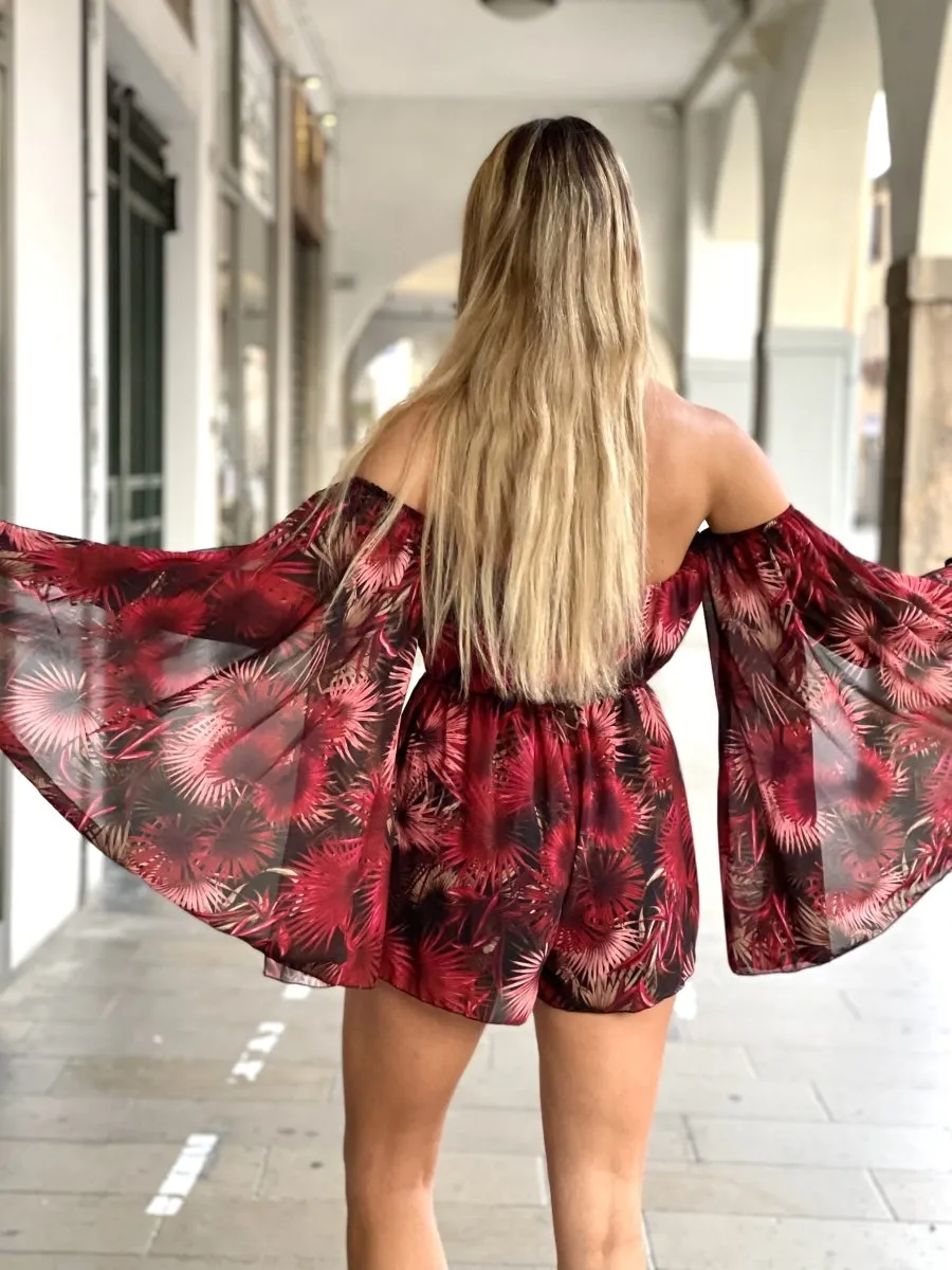 Tutina nera e rossa con fantasia floreale