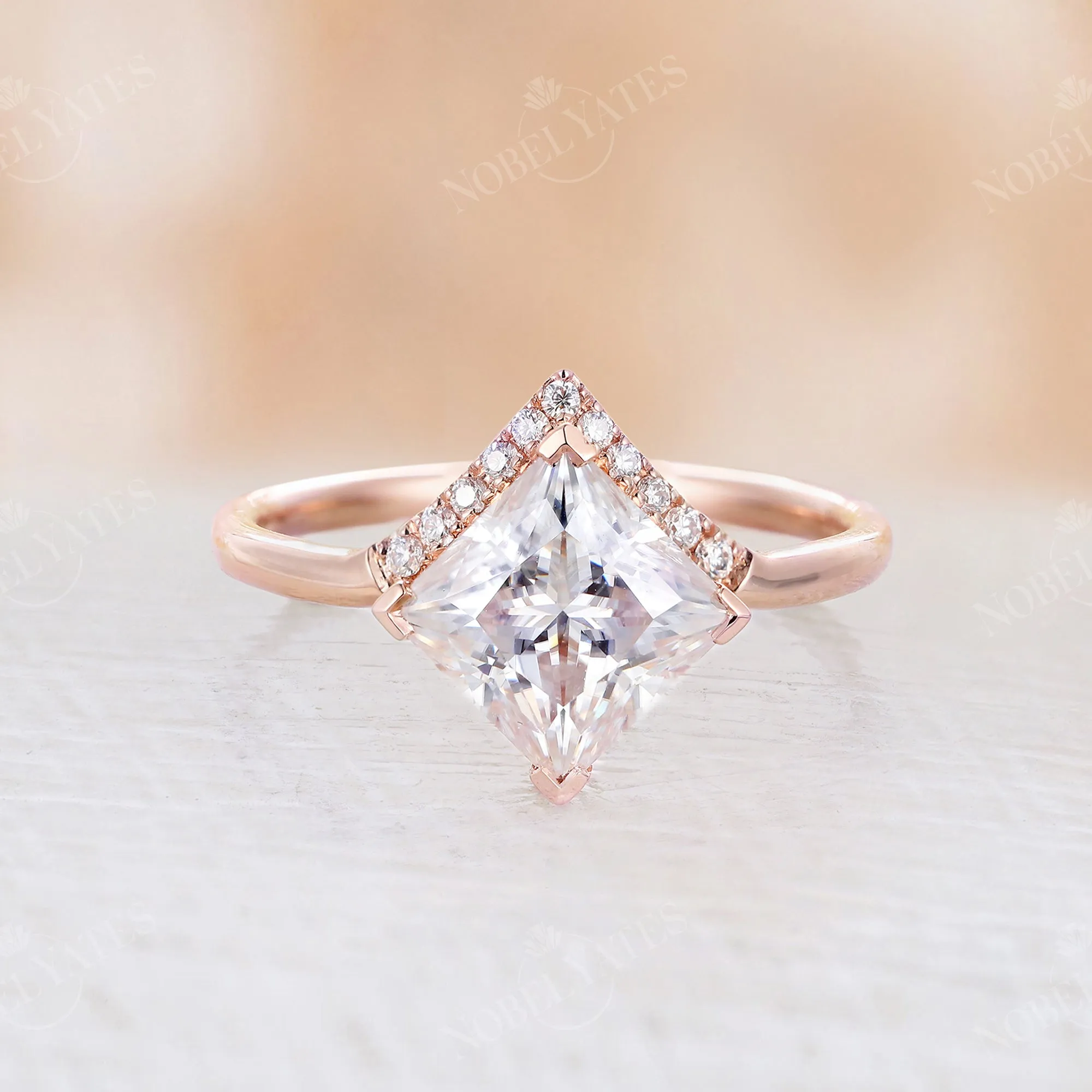 Unique Half Halo Princess Engagement Ring Moissanite Rose Gold