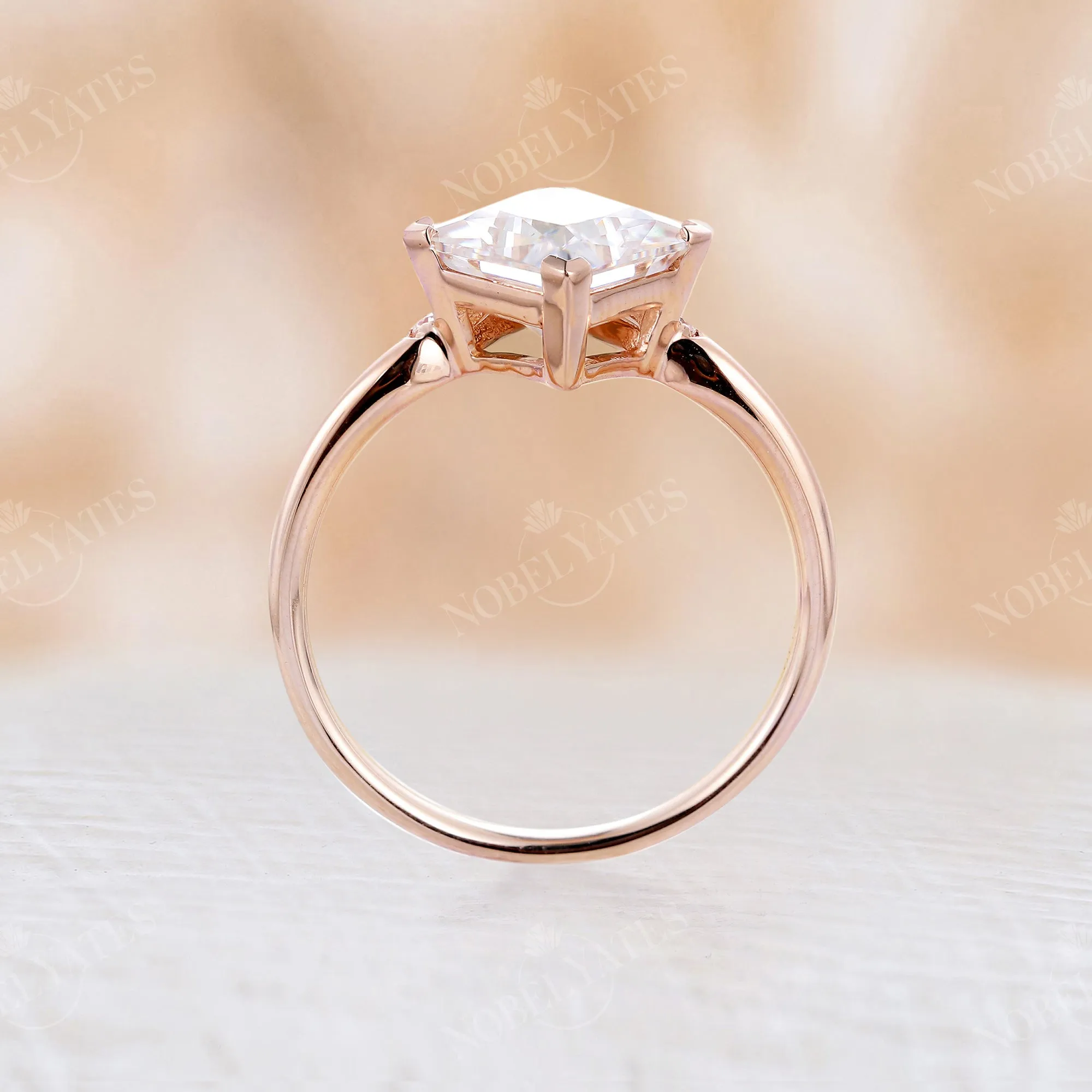 Unique Half Halo Princess Engagement Ring Moissanite Rose Gold