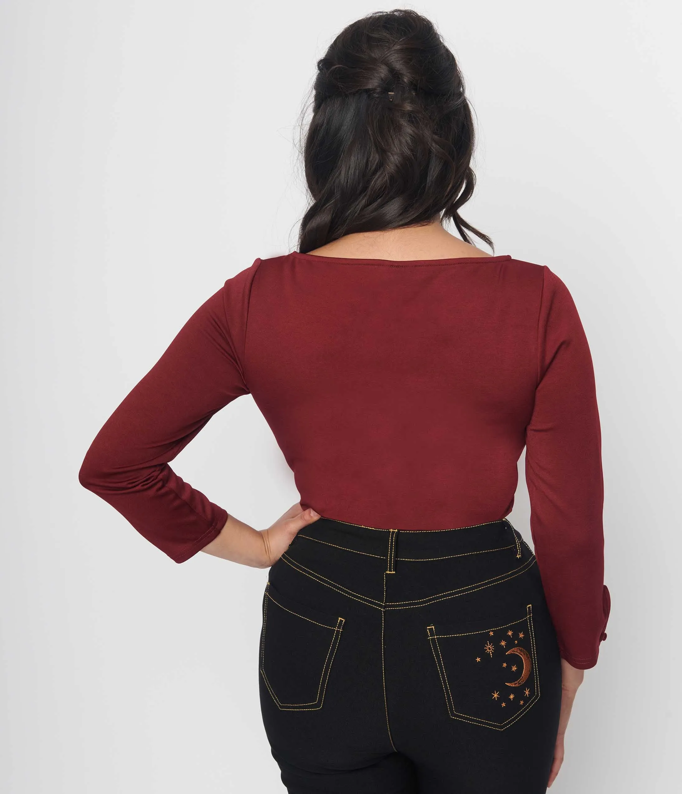 Unique Vintage Burgundy & Bat Cutout Gracie Top