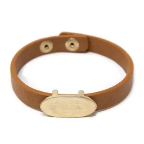 Vegan Bracelet w Brushed Gld Tone Oval Brown