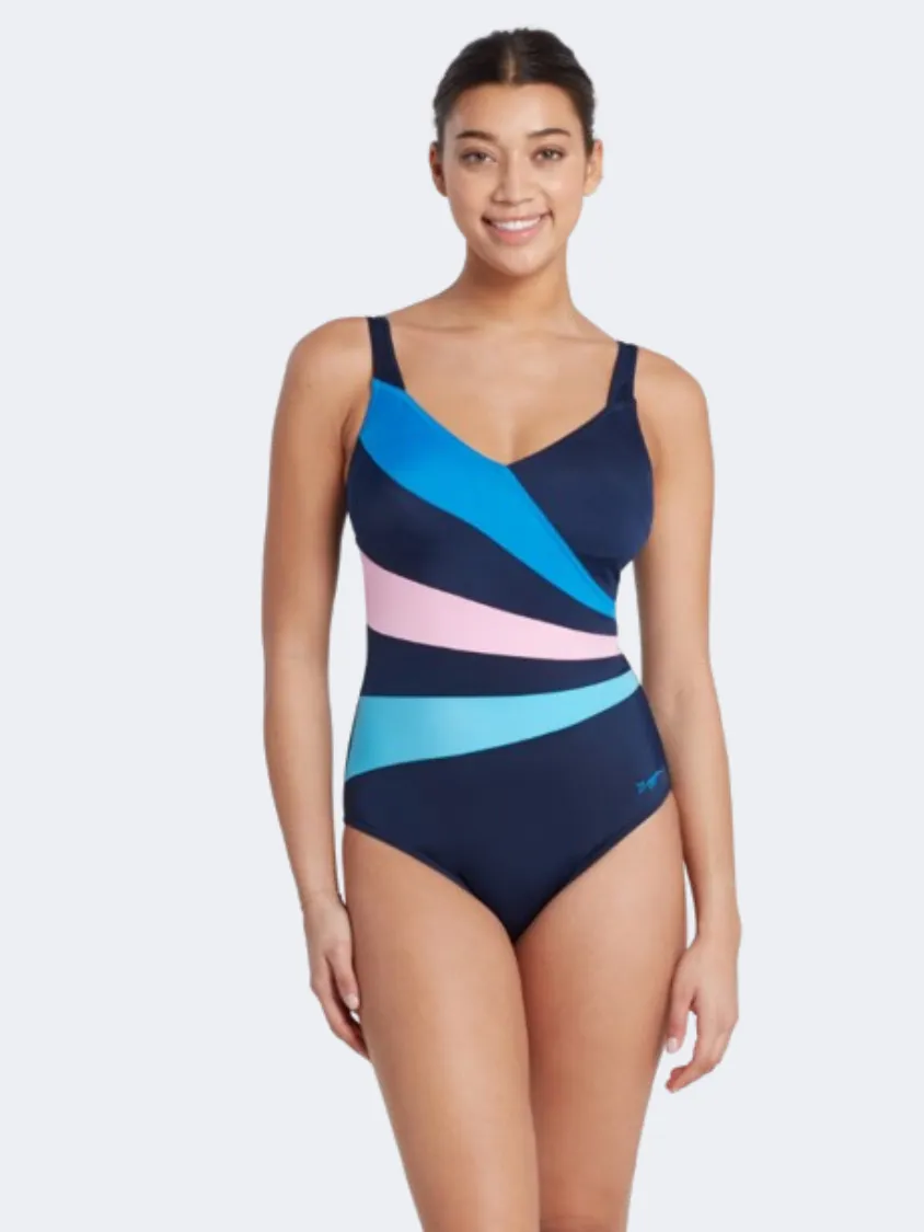 Zoggs Wrap Panel Classicback Women Swim Monokini Navy Blue/Pink